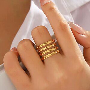 Minimalist Four-Layer Line Hammered Texture Stainless Steel Ring Adjustable (R31